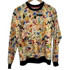 Deter Clothing Novelty Pill Print Sweatshirt Pullover Crew Neck Long Sleeve S